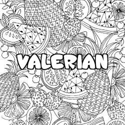 Coloring page first name VALERIAN - Fruits mandala background