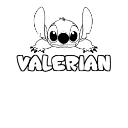 Coloring page first name VALERIAN - Stitch background