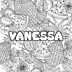 Coloring page first name VANESSA - Fruits mandala background
