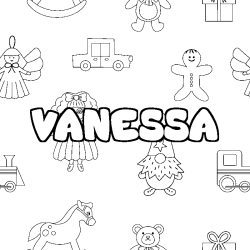 Coloring page first name VANESSA - Toys background