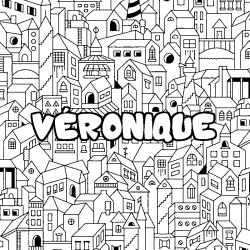 Coloring page first name VÉRONIQUE - City background