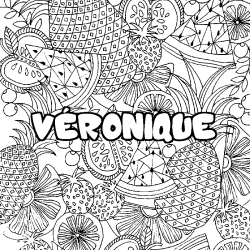 Coloring page first name VÉRONIQUE - Fruits mandala background