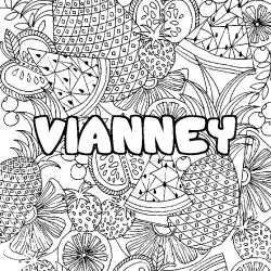 Coloring page first name VIANNEY - Fruits mandala background