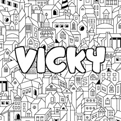 Coloring page first name VICKY - City background