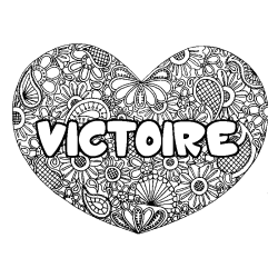 Coloring page first name VICTOIRE - Heart mandala background