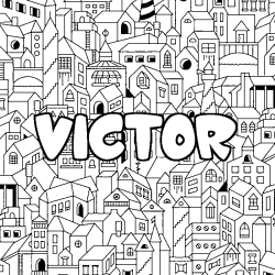 Coloring page first name VICTOR - City background