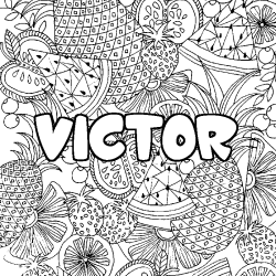 Coloring page first name VICTOR - Fruits mandala background