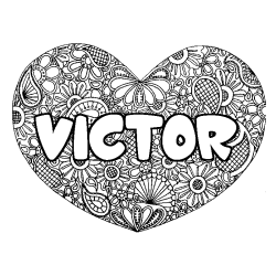 Coloring page first name VICTOR - Heart mandala background