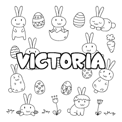 Coloring page first name VICTORIA - Easter background