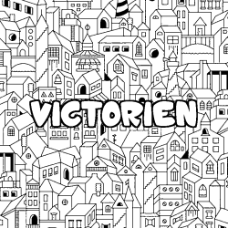 Coloring page first name VICTORIEN - City background