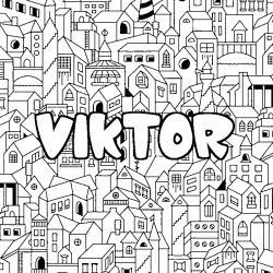 Coloring page first name VIKTOR - City background