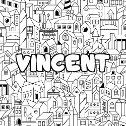 Coloring page first name VINCENT - City background