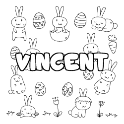 Coloring page first name VINCENT - Easter background