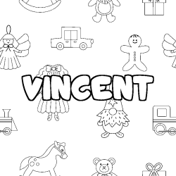 Coloring page first name VINCENT - Toys background