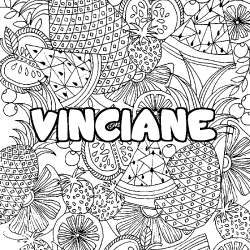 Coloring page first name VINCIANE - Fruits mandala background