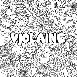 Coloring page first name VIOLAINE - Fruits mandala background