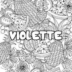 Coloring page first name VIOLETTE - Fruits mandala background