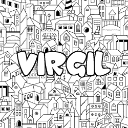 Coloring page first name VIRGIL - City background