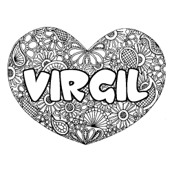 Coloring page first name VIRGIL - Heart mandala background