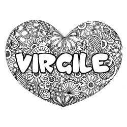Coloring page first name VIRGILE - Heart mandala background