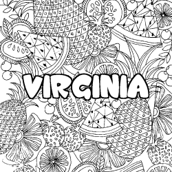 Coloring page first name VIRGINIA - Fruits mandala background