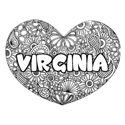 Coloring page first name VIRGINIA - Heart mandala background