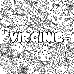 Coloring page first name VIRGINIE - Fruits mandala background