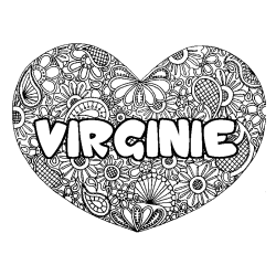 Coloring page first name VIRGINIE - Heart mandala background