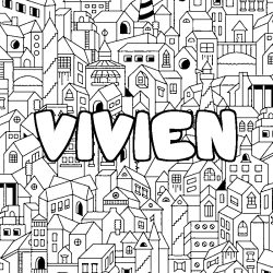 Coloring page first name VIVIEN - City background