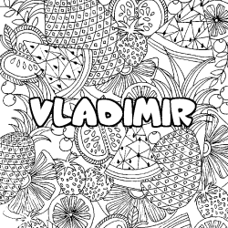 Coloring page first name VLADIMIR - Fruits mandala background