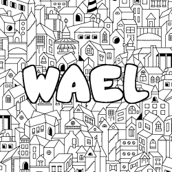 Coloring page first name WAEL - City background