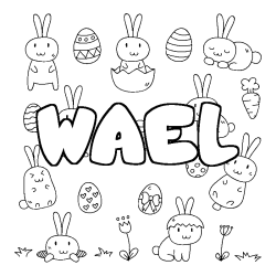 Coloring page first name WAEL - Easter background