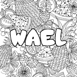 Coloring page first name WAEL - Fruits mandala background