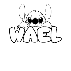 Coloring page first name WAEL - Stitch background