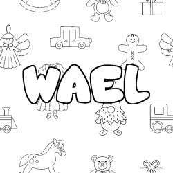 Coloring page first name WAEL - Toys background