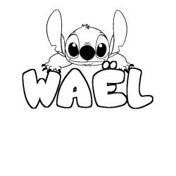 Coloring page first name WAËL - Stitch background