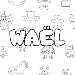 Coloring page first name WAËL - Toys background