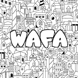 Coloring page first name WAFA - City background