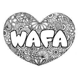 Coloring page first name WAFA - Heart mandala background