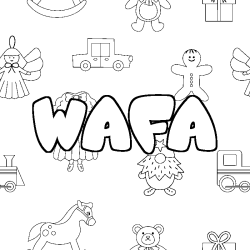 Coloring page first name WAFA - Toys background