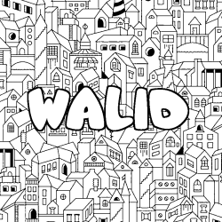 Coloring page first name WALID - City background