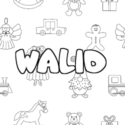Coloring page first name WALID - Toys background