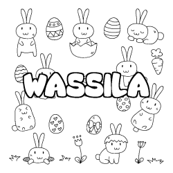 Coloring page first name WASSILA - Easter background