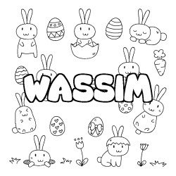 Coloring page first name WASSIM - Easter background