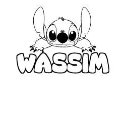 Coloring page first name WASSIM - Stitch background