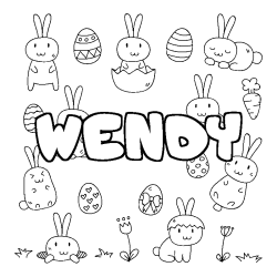 Coloring page first name WENDY - Easter background