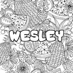 Coloring page first name WESLEY - Fruits mandala background