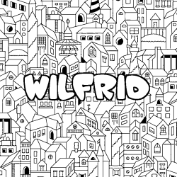 Coloring page first name WILFRID - City background