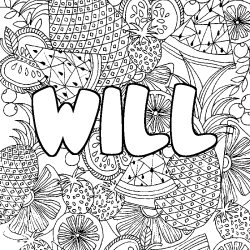 Coloring page first name WILL - Fruits mandala background
