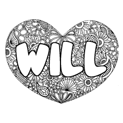 Coloring page first name WILL - Heart mandala background